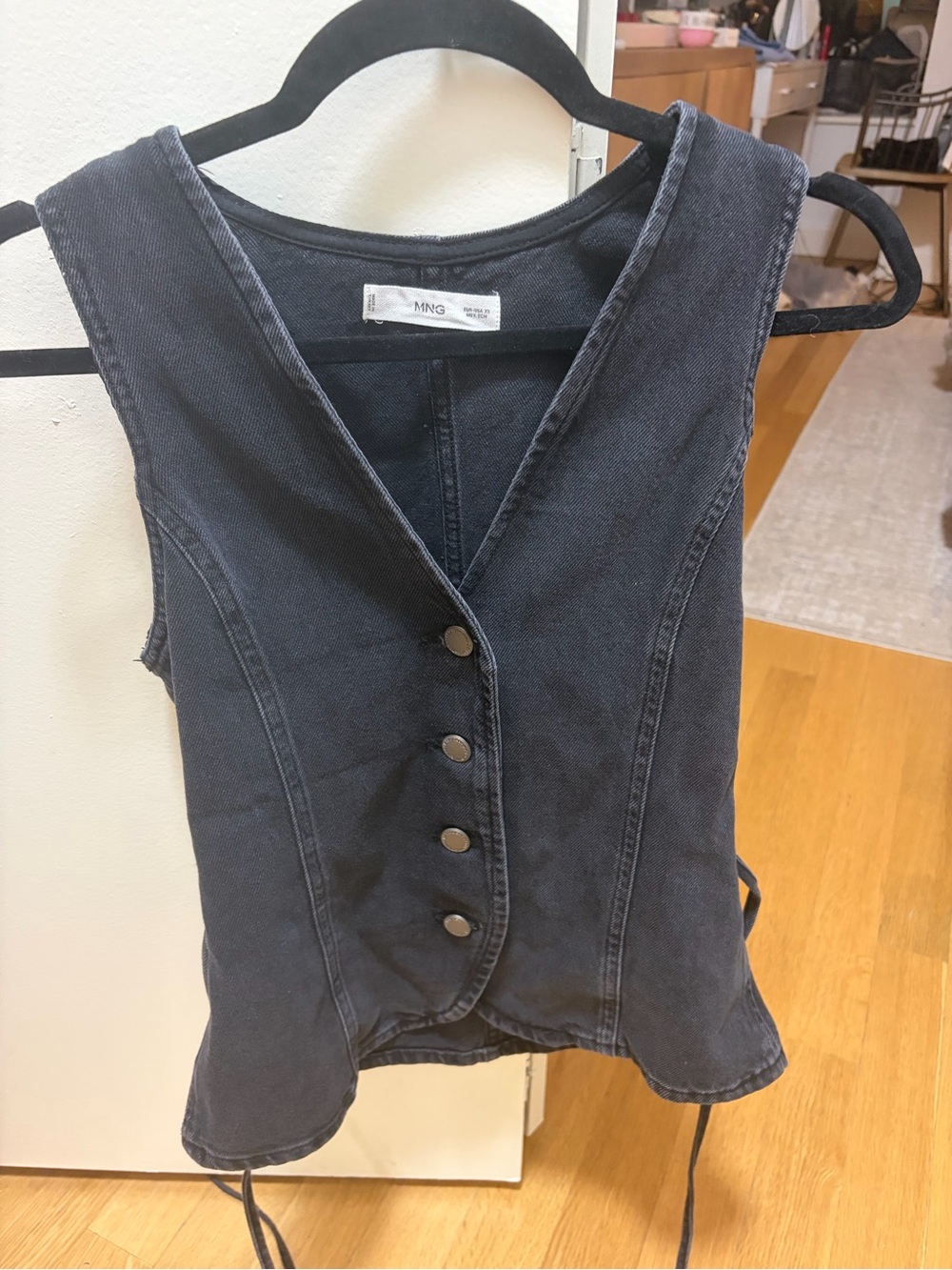 Mango Black Denim Button-Front Vest